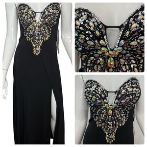NWT Y2K Masquerade‎ Strapless Sequin Butterfly Front Maxi Dress -- 1/2